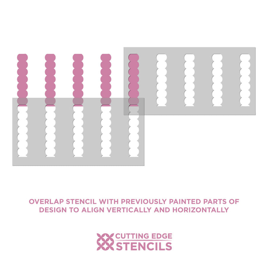 Two stencils with vertical and horizontal patterns on a white background, featuring the brand 'Cutting Edge Stencils'.