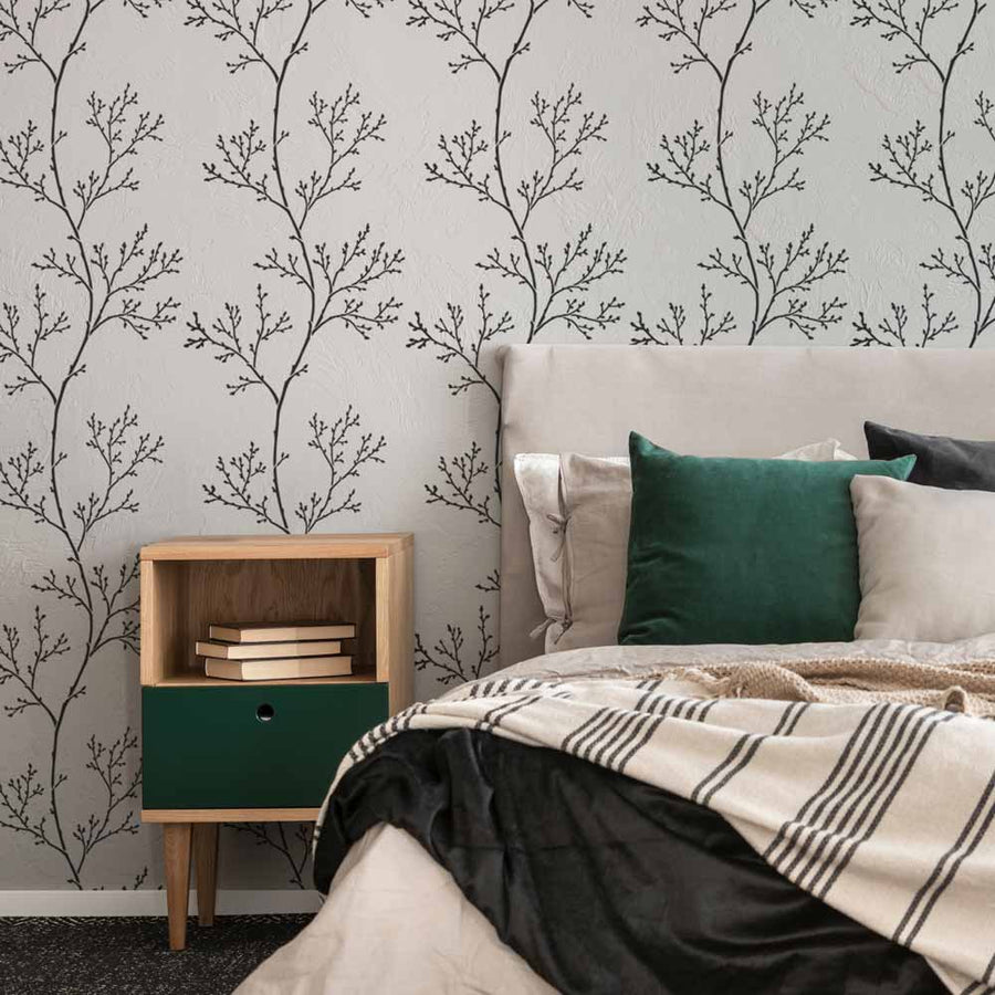 Spring Branches wall stencil in black
