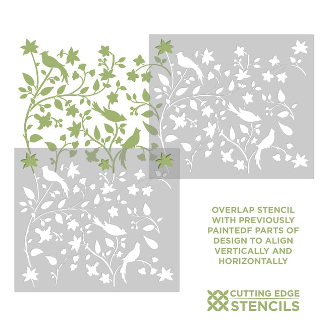 birds on a vine wall stencil alignment