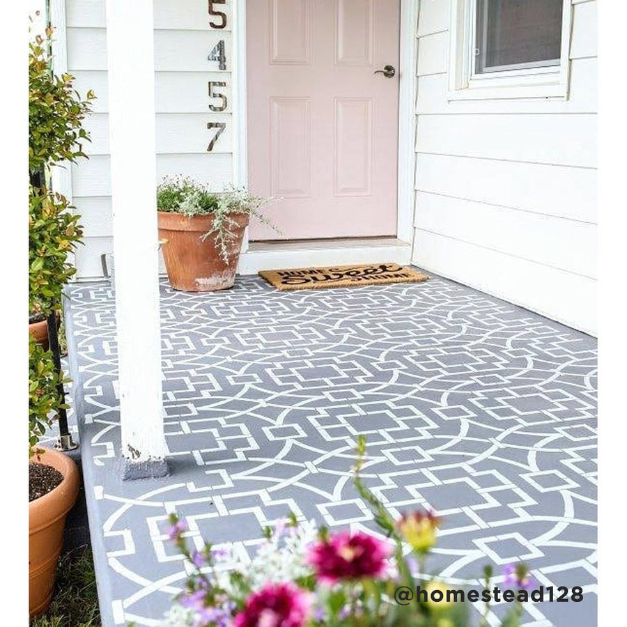 stenciled cement floor patio