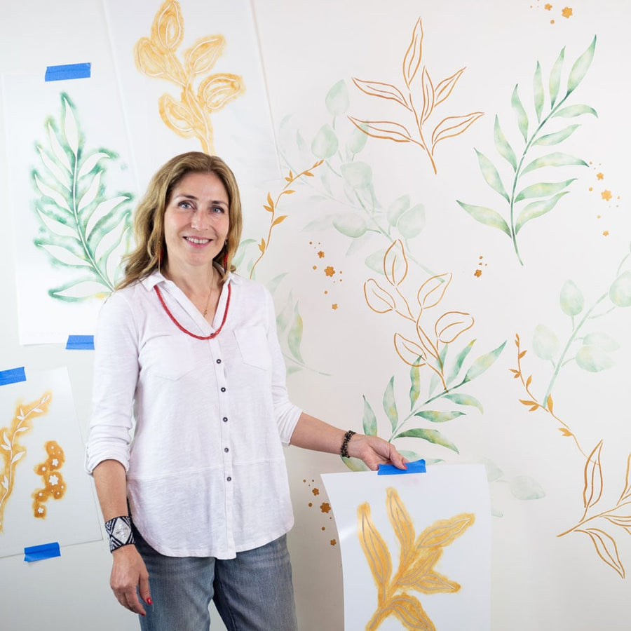 watercolor eucalyptus wall stencil kit
