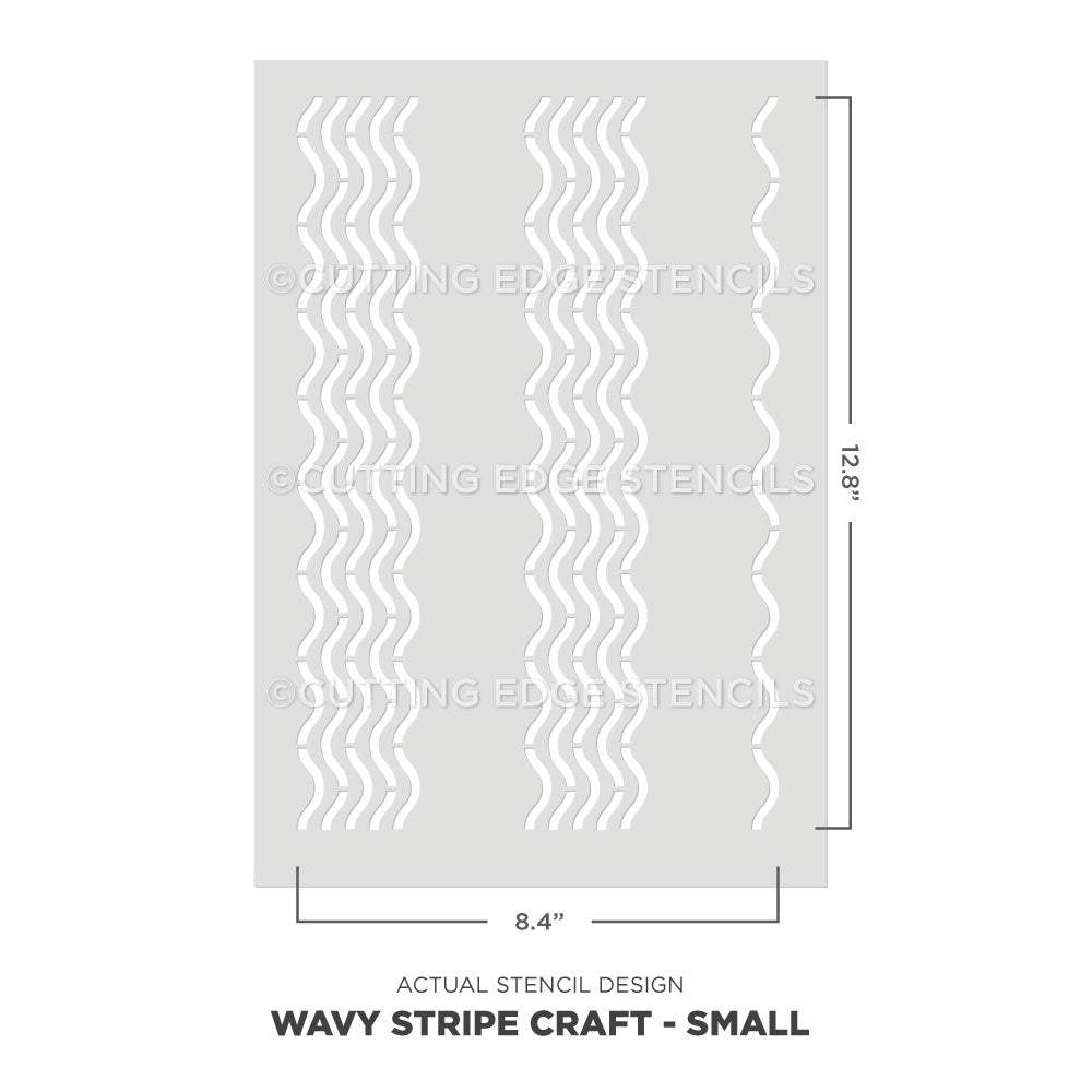 Wavy stripe craft stencil with dimensions on a white background