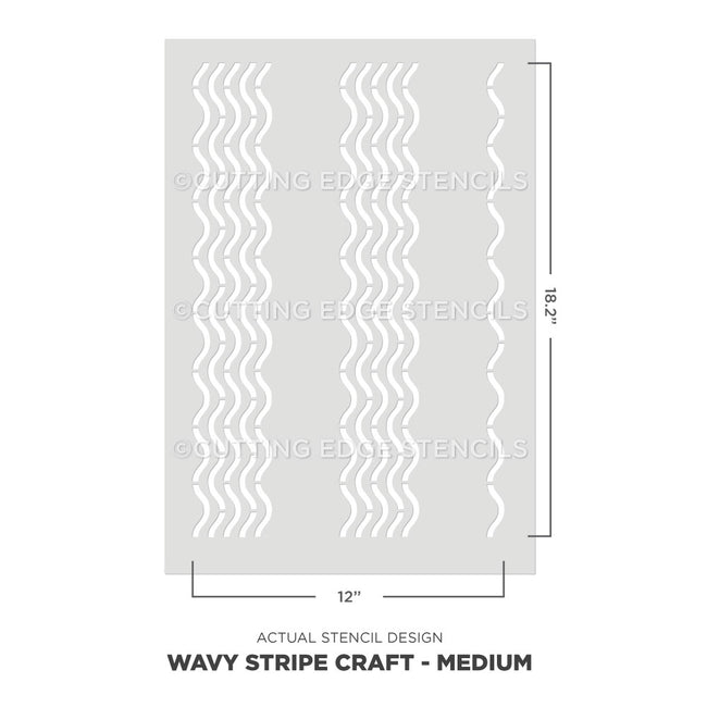 Wavy stripe craft stencil with dimensions on a white background