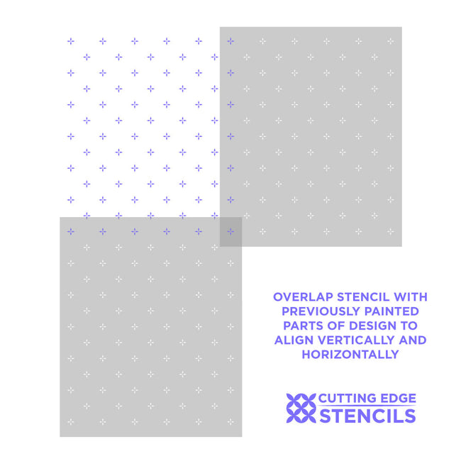 Two gray stencils with white star patterns and text overlay on a white background