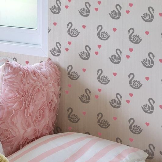 Sweet Swan stencil for nursery accent wall - Swans wall pattern for girls  nursery