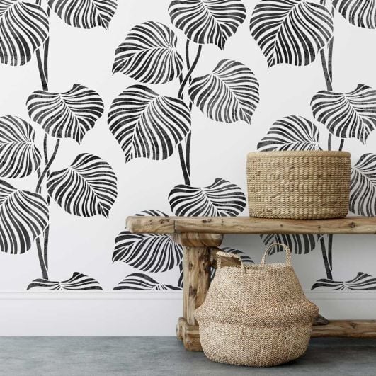 Calathea Tropical Stencil - Tropical leaf wallpaper stencil designs for easy  DIY home decor