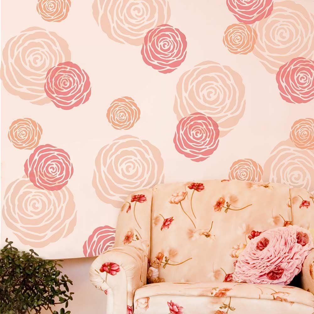 Rose Flower Wall Stencil - floral stencil designs for DIY wall and