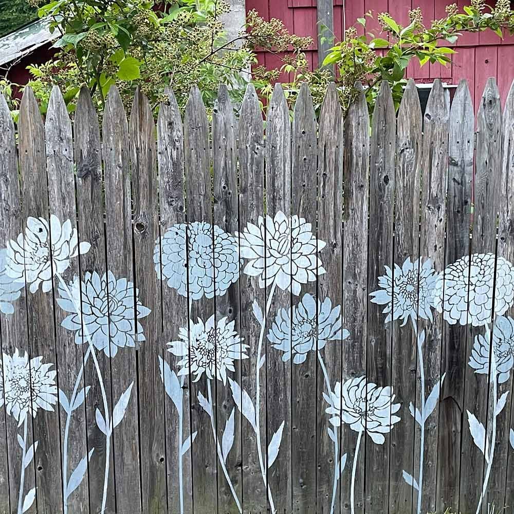 Blooming Flower Stencils for painting a backyard fence - Flower