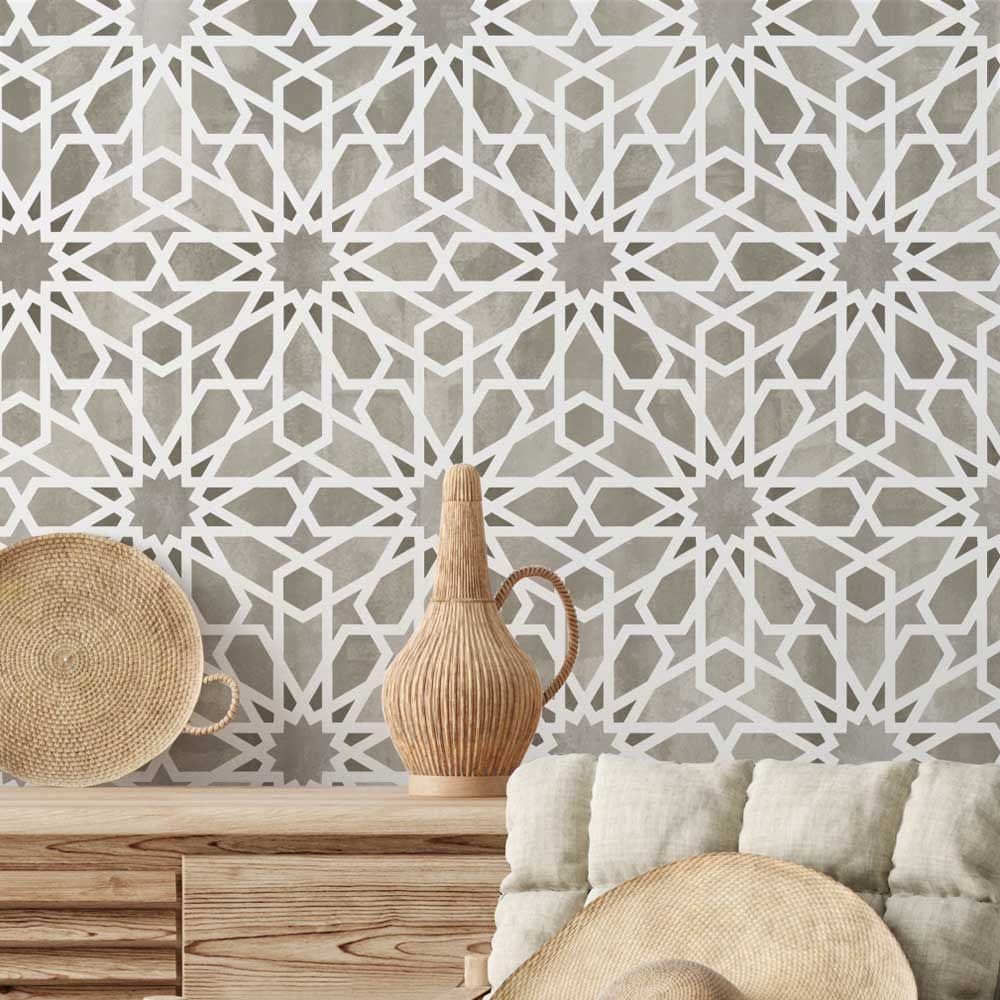 How to Stencil a Wallpaper Look for Less!  Moroccan wall stencils, Stencil  painting on walls, Stencils wall