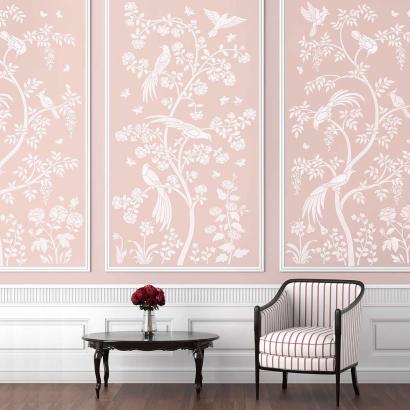 Chinoiserie Birds and Roses Wall Mural Stencil