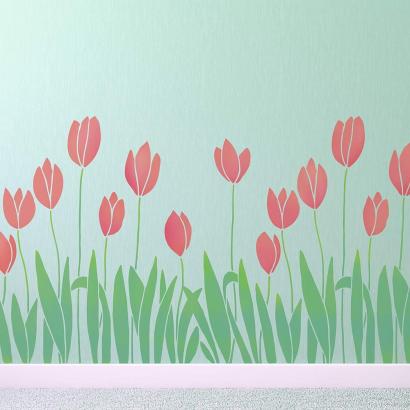 Spring Tulips Border Stencil