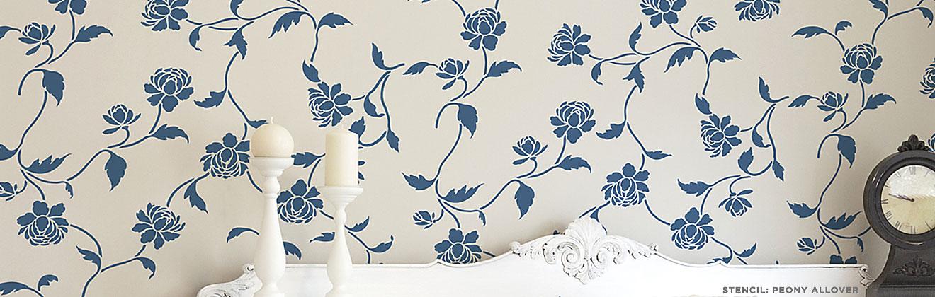 floral stencils peony wall pattern